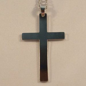 Silver Stainless Steel Cross Chain Necklace Mens